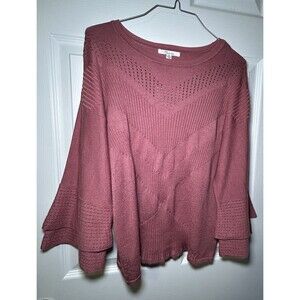 89th & Madison Women’s Long Bell Sleeve Pointelle Sweater Rose Size Medium NWT